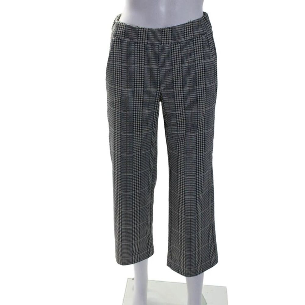 Mac Collection Womens Elastic Waistband Straight Leg Plaid Pants White Size 0L